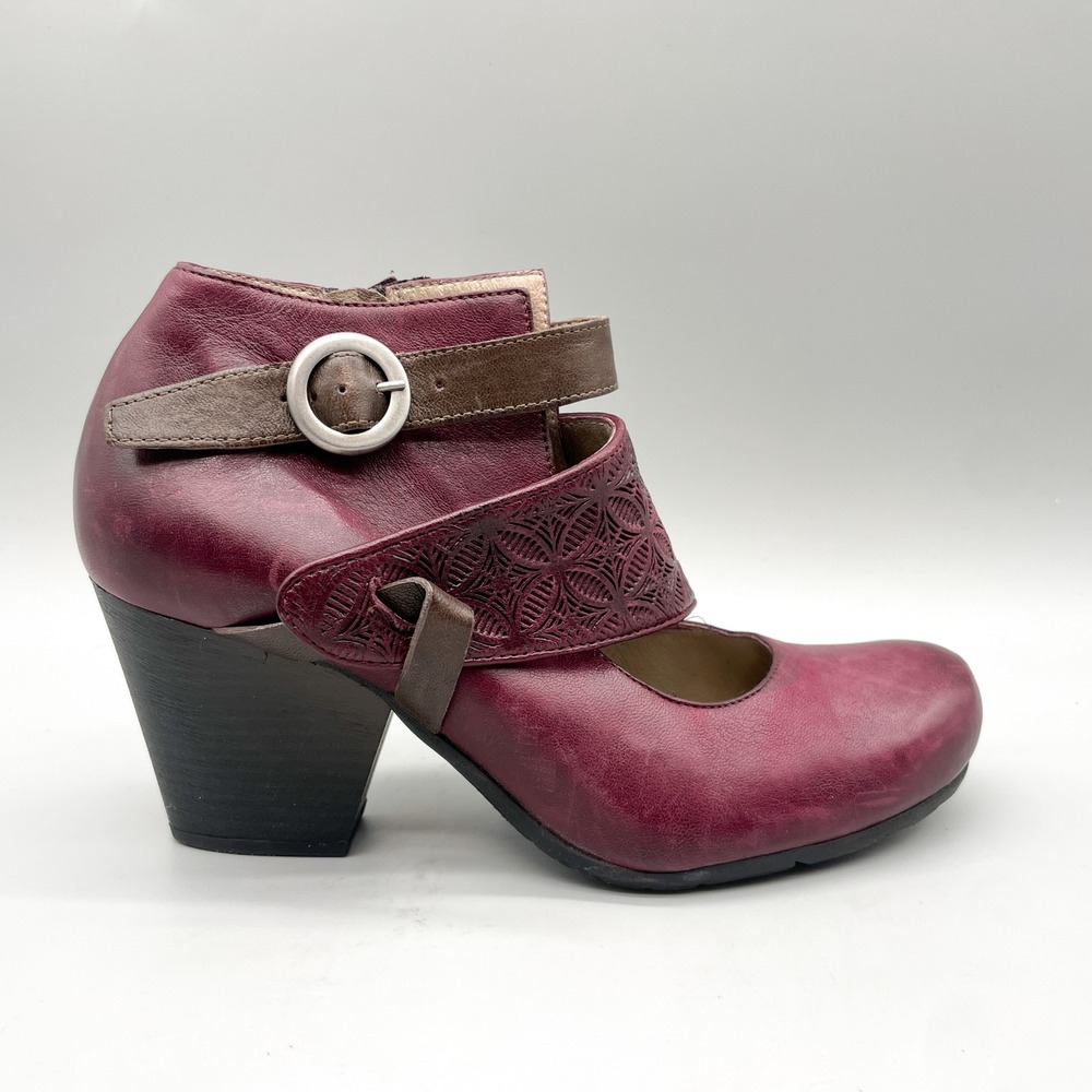Miz Mooz Womens 9 Dale Boots Heels Burgundy Leather Whimsigoth Retro Lagenlook